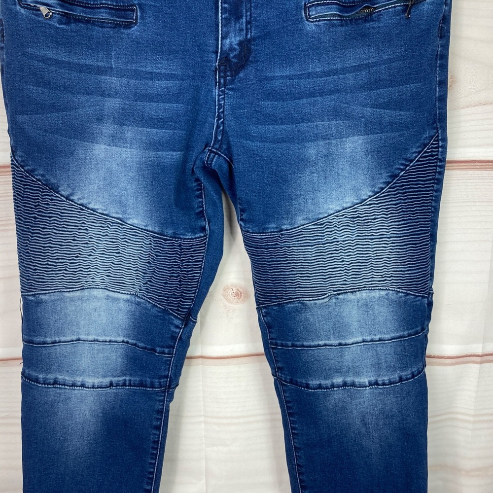 American Bazi Jeans Womens 2X Skinny Moto Dark Wash Mid Rise Pockets Stretch - Picture 3 of 9